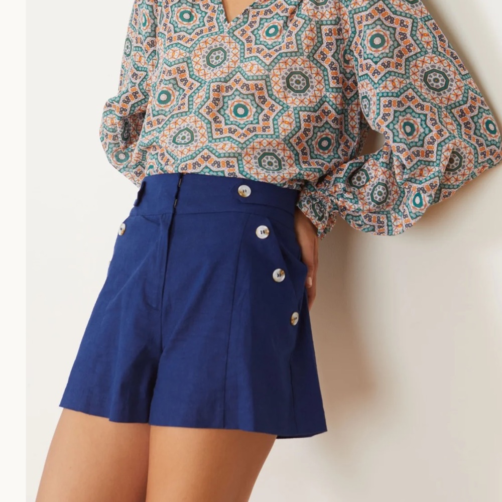 NWT Caballero Parker Shorts in High Tide Blue Linen Blend Size Small